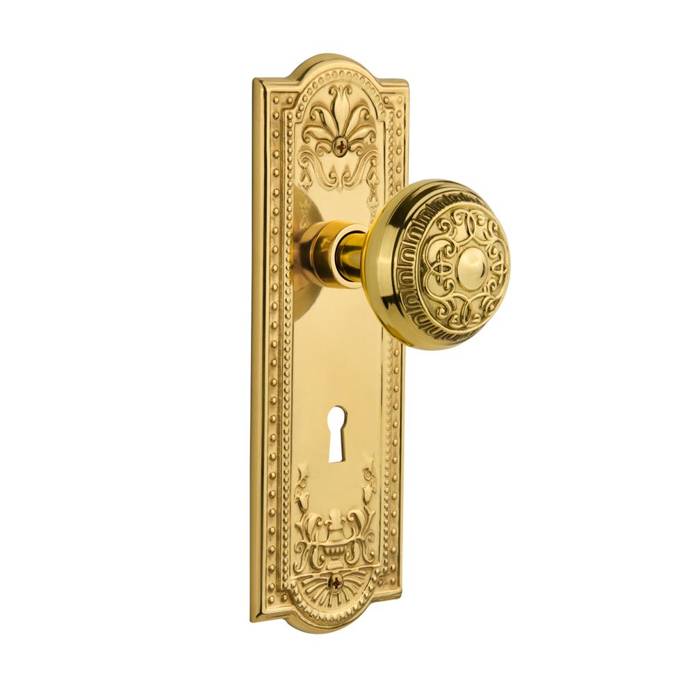 Nostalgic Warehouse MEAEAD Mortise Meadows Plate with Egg and Dart Knob and Keyhole in Unlacquered Brass